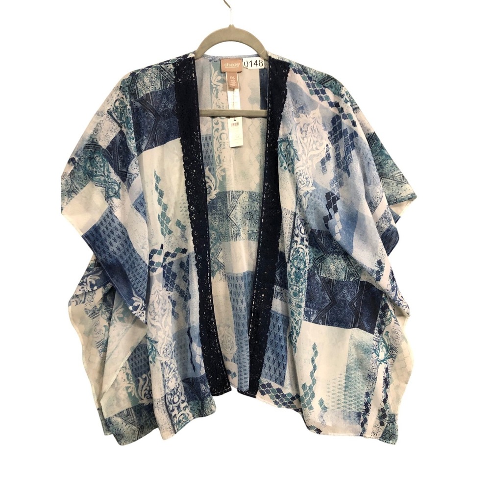 Croft & Barrow Blue Patchwork Open-Front Kimono